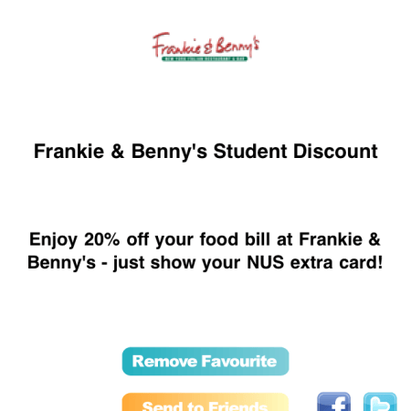 Frankie & Benny's discount page on NUS Extra iPhone App