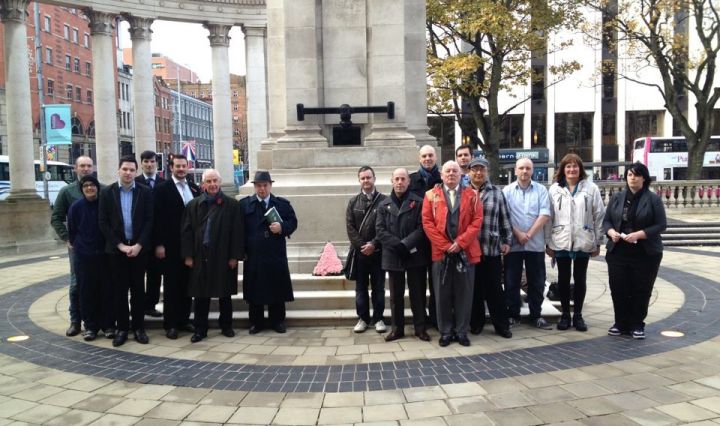 Those present when a pink triangle wreath was laid at the Cenotaph, Belfast.