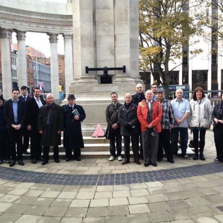 Those present when a pink triangle wreath was laid at the Cenotaph, Belfast.