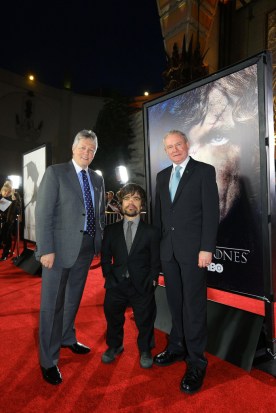First Minister Peter Robinson and deputy First Minister Martin McGuinness are pictured at last month's launch of 'Game of Thrones' at the Chinese Theatre in Hollywood Boulevard with actor Peter Dinklage who plays Tyrion Lannister in Game of Thrones. Photo: Kevin Boyes / Press Eye. from NIExecutive on Flickr.