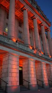 Parliament Buildings in Red Parliament Buildings was lit up in red on the evening of Wednesday 11th November 2015 for the first time to mark Armistice Day.