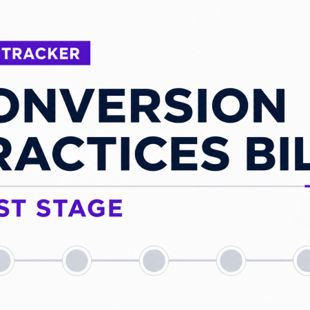 Gyronny Herald Live Tracker graphic showing the Conversion Practices Bill at First Stage.