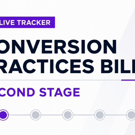 Gyronny Herald Live Tracker graphic showing the Conversion Practices Bill at Second Stage.